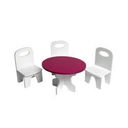 Набор мебели для кукол "Классика": стол + стулья, цвет: белый/ягодный (PFD120-39)