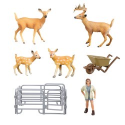 Игрушки фигурки в наборе серии "На ферме", 7 предметов (зоолог, тележка, семья оленей ограждение-загон) (MM215-251)