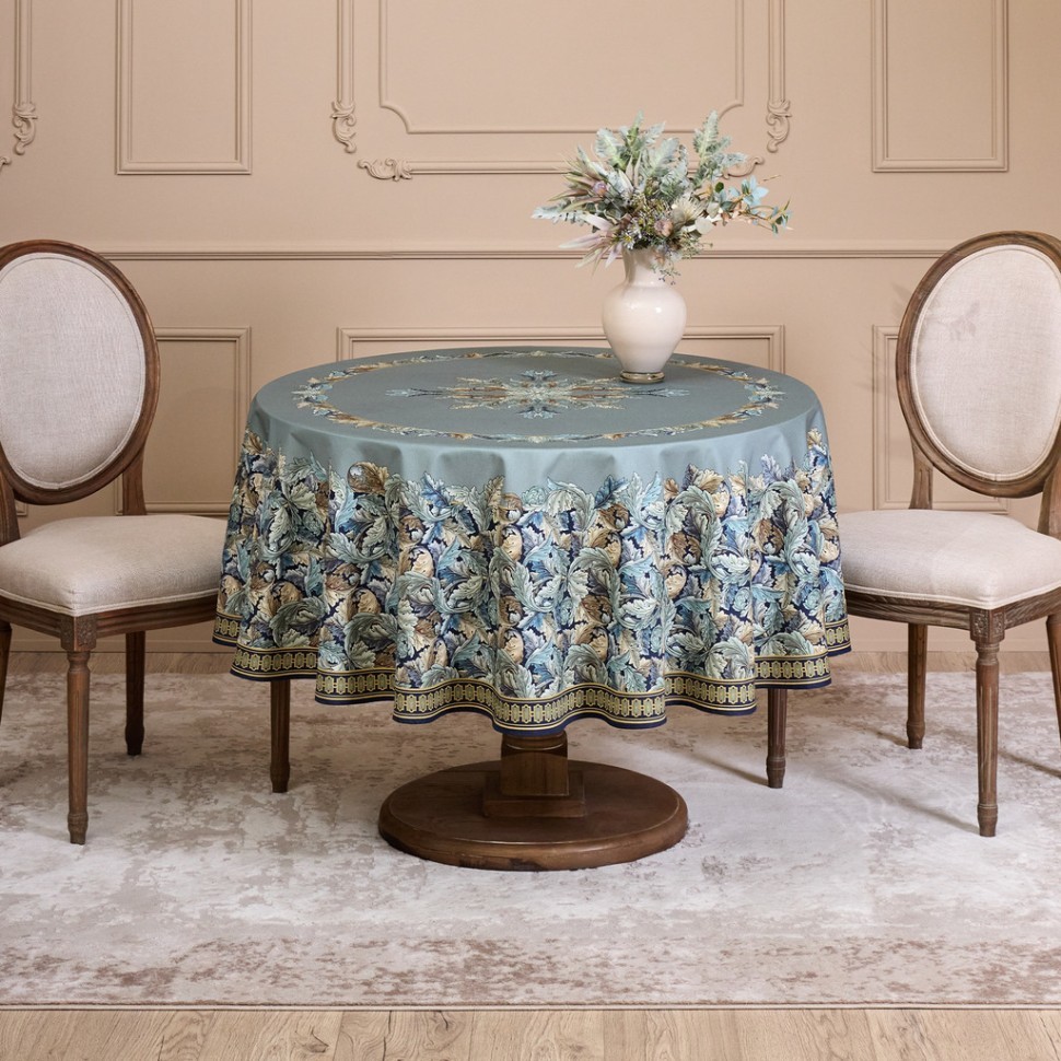 Скатерть круглая "листья морриса"190 см ,100% хлопок ,синий, твил, пропитка Lefard (850-752-22)