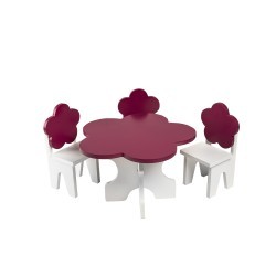 Набор мебели для кукол "Цветок": стол + стулья, цвет: белый/ягодный (PFD120-44)
