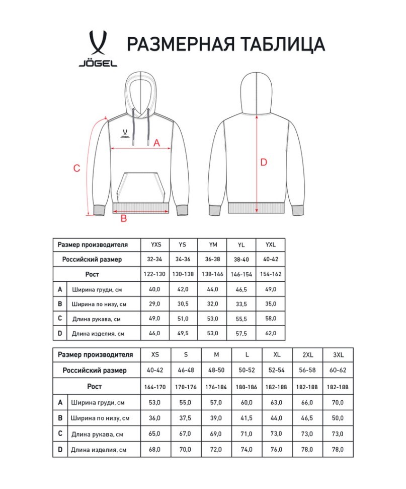Худи на молнии JOGEL ESSENTIAL Cotton FZ Hoodie, красный (2121934)
