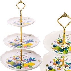 Конфетница 3-х ярусная Лесные ягоды с лимонами доломит/ металл LR (60155)