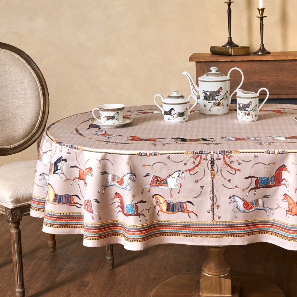 Скатерть овальная "passage"160х220см ,капучино, 100% хлопок,твил, пропитка Lefard (850-760-41)