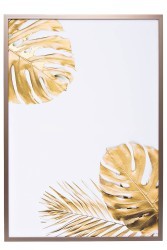 Холст "Золотые листья монстеры-1" 100х70 см, багет( латунь),поталь (TT-00010788)