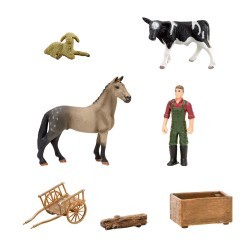 Фигурки животных серии "На ферме": Лошадь, овца, теленок, фермер, телега (набор из 7 предметов) (MM215-309)