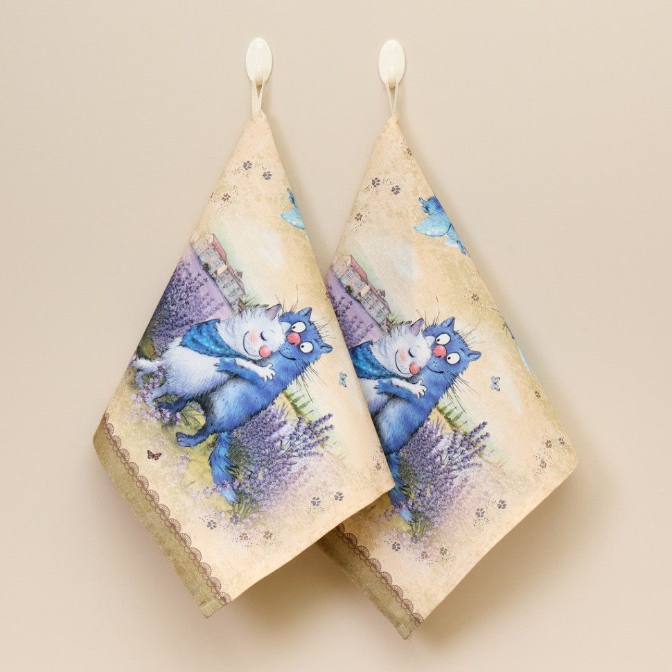 Набор полотенец из 2х шт "синие коты. лаванда",40х70см, 100% хлопок,твил, беж Lefard (850-718-61)