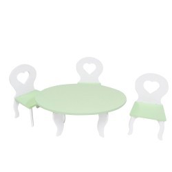 Набор мебели для кукол Шик Мини: стол + стулья, цвет: белый/салатовый (PFD120-51M)