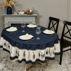 Скатерть овальная "family farm" 190х220см ,синий, 100% хлопок, твил, с пропиткой Lefard (850-742-24)