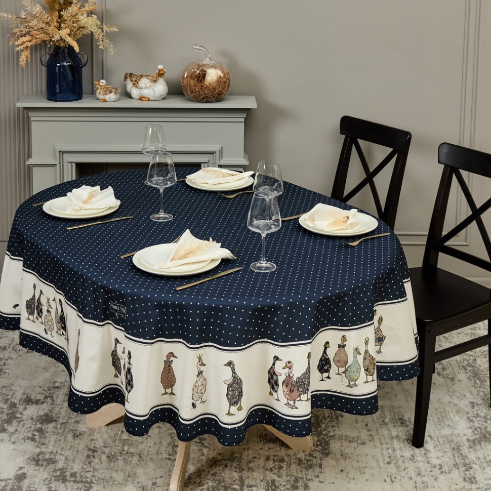 Скатерть овальная "family farm" 190х220см ,синий, 100% хлопок, твил, с пропиткой Lefard (850-742-24)