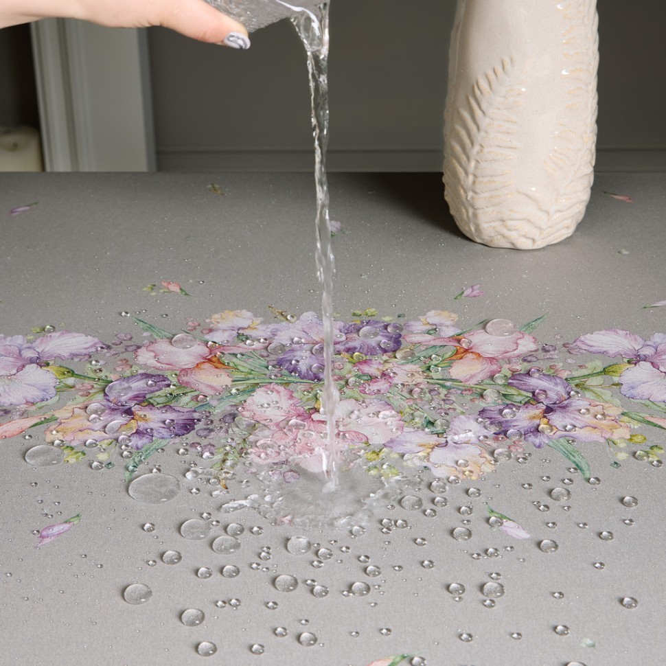 Скатерть "ирисы" 140х180см ,серый, 100% хлопок,твил пропитка Lefard (850-755-2)