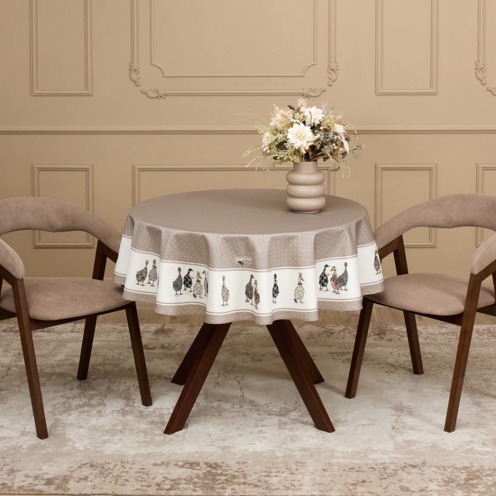 Скатерть круглая"family farm" 150 см ,100% хлопок,капучино ,твил, пропитка Lefard (850-749-23)