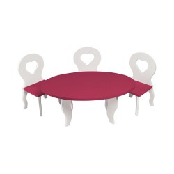Набор мебели для кукол Шик Мини: стол + стулья, цвет: белый/ягодный (PFD120-49M)