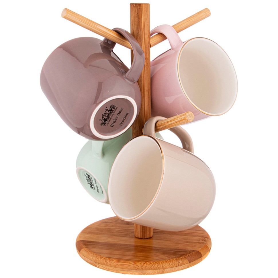 Набор из 4 кружек на деревянной подставке lefard "break time" 310 мл пастель Lefard (756-245)
