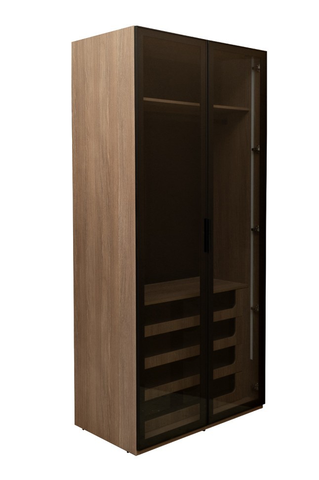 GD-10012/1-3 Шкаф Alto двух c выдв ящик,цвет дуб Урбан Кофейный,дверцы стекло(тонир) 100*57*228.5см (TT-00014198)