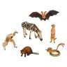 Набор фигурок животных серии "Мир диких животных": зебра, летучая мышь, змея, сурикат, бобер, обезьяна (набор из 6 фигурок) (MM211-216)
