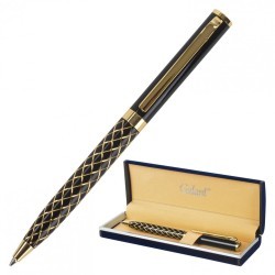 Ручка подарочная шариковая Galant Klondike корпус черный с золотистым синяя 141357 (1) (91998)