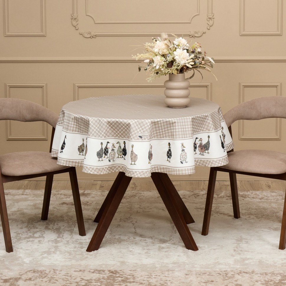 Скатерть  круглая "family farm" 150 см ,100% хлопок, клетка,твил, пропитка SANTALINO (850-748-23)