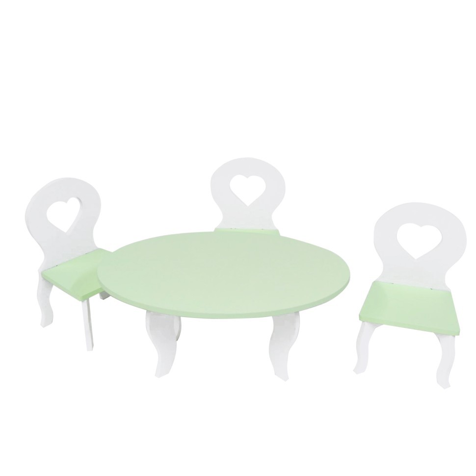 Набор мебели для кукол"Шик": стол + стулья, цвет: белый/салатовый (PFD120-51)