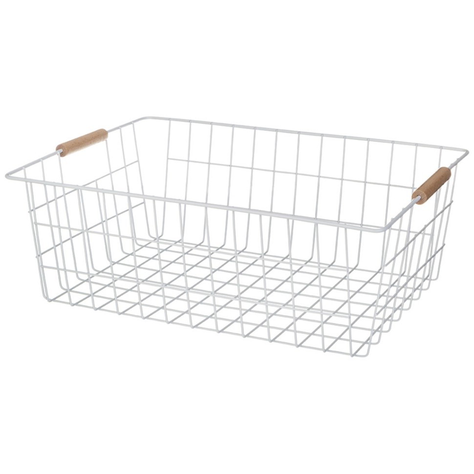 Корзина с деревянными ручками белая 42*30.5*15.5 см Agness (917-127)