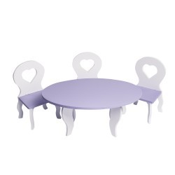 Набор мебели для кукол"Шик": стол + стулья, цвет: белый/фиолетовый (PFD120-50)