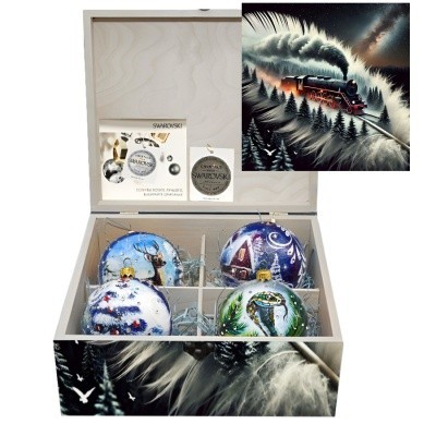 Новогодний набор на 4 шара Путешествие в зиму с кристаллами Swarovski (2561)