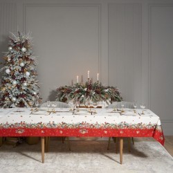 Скатерть "морозко.снегири" 140х400см ,красный, 100% хлопок,твил пропитка Lefard (850-745-26)