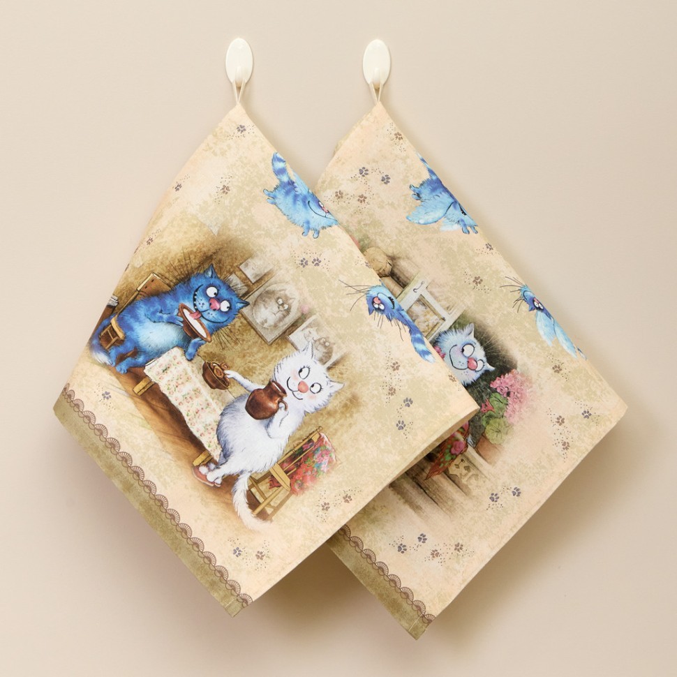 Набор полотенец из 2х шт "синие коты. любовь моя ",40х70см, 100% хлопок,твил, беж Lefard (850-719-62)