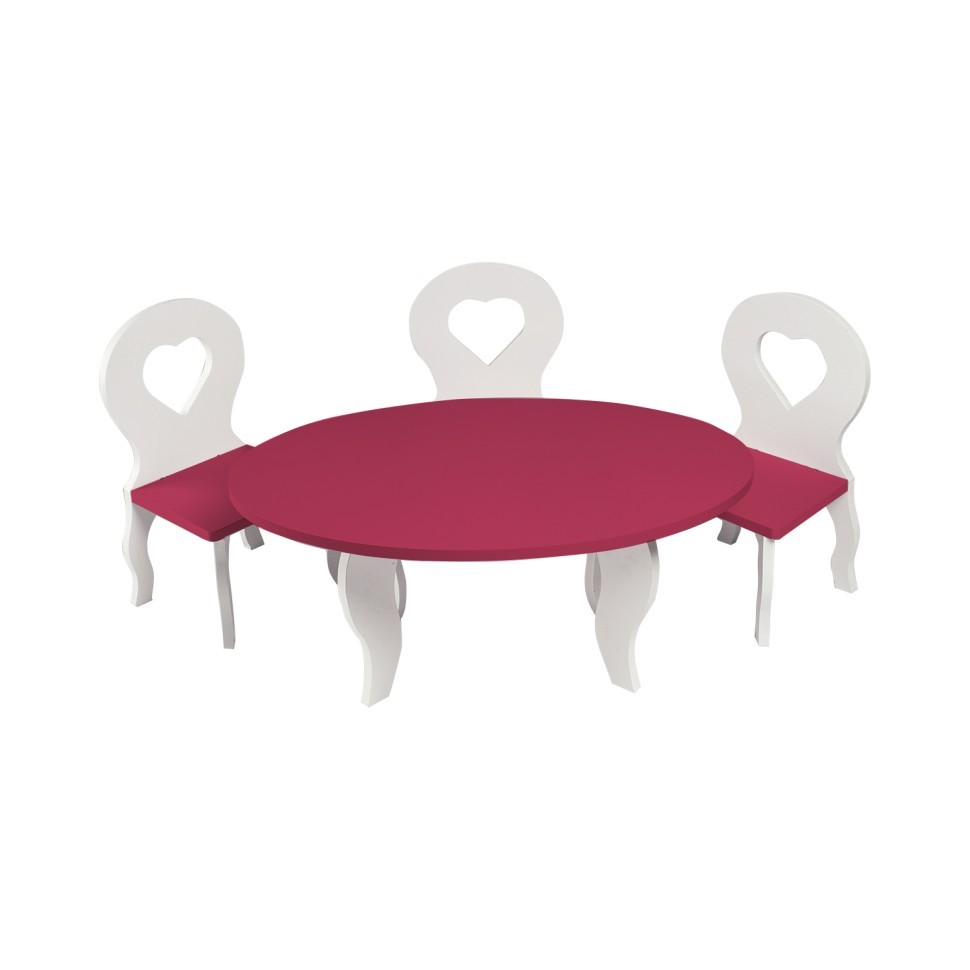 Набор мебели для кукол"Шик": стол + стулья, цвет: белый/ягодный (PFD120-49)