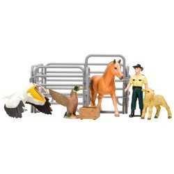 Игрушки фигурки в наборе серии "На ферме", 10 предметов (фермер, лошадь, овца, утка, пеликан, ограждение-загон, инвентарь) (ММ205-016)