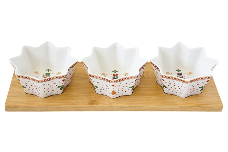 Набор для закусок, 3 пр, на подставке, фарфор P/бамбук, белый, Щелкунчик, Nutcracker - EL-R2183/NUTC Easy Life