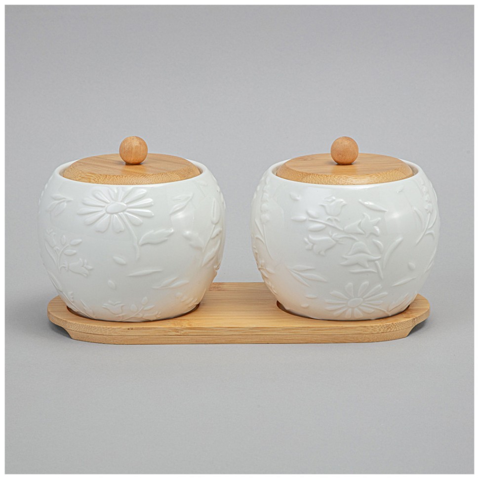 Набор банок lefard "flowers story" с дер. крышкой на дер. подставке 2 шт. 12*11 см 550 мл Lefard (474-247)