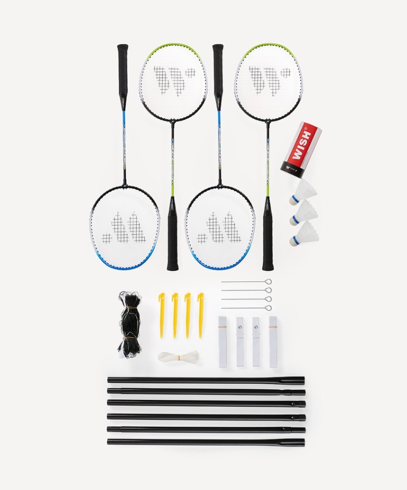 Набор для бадминтона WISH Family set 216, 4 ракетки, 3 волана, синий/зеленый (2119129)