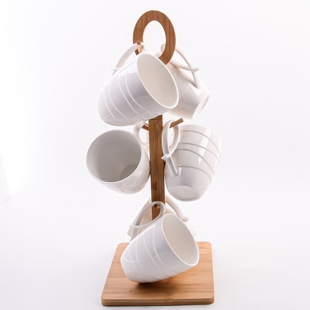 Набор кружек 295 мл на подставке 7пр фарфор/бамбук LR (60324)