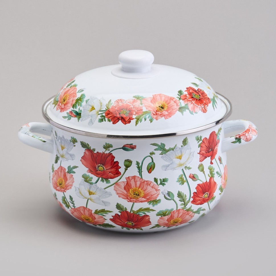 Кастрюля agness эмалированная с эмал.крышкой серия "маки", 3.6 л, 22*13 см Agness (934-743)