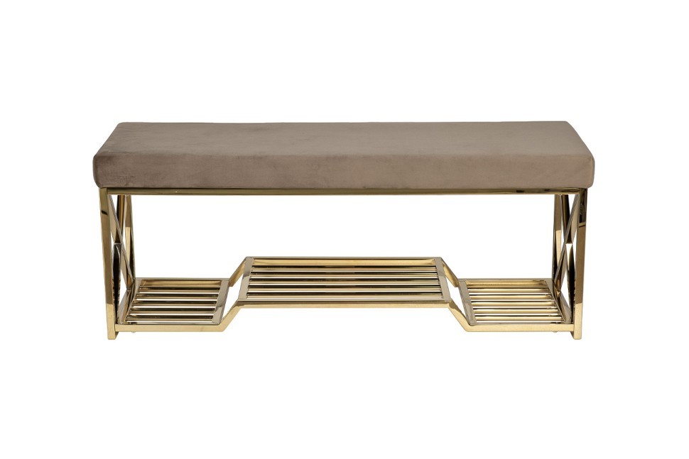 Банкетка велюр серо-бежевый, золото 120*40*47см (TT-00014000)