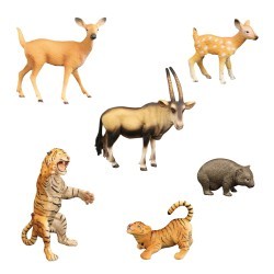 Набор фигурок животных серии "Мир диких животных": антилопа, вомбат, олениха с олененком, тигр с тигренком (набор из 6 фигурок) (MM211-224)